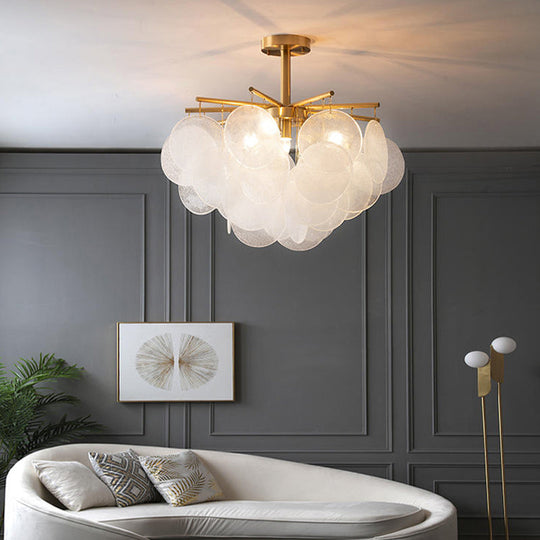 Modern Style Gold Finish Seedy Glass Disc Pendant Light for Dining Room Ceiling Chandelier