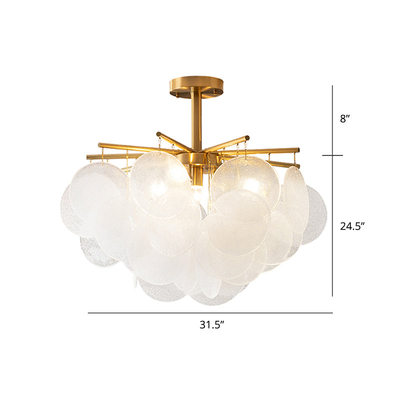 Modern Seedy Glass Disc Chandelier With Gold Finish For Dining Room / 31.5