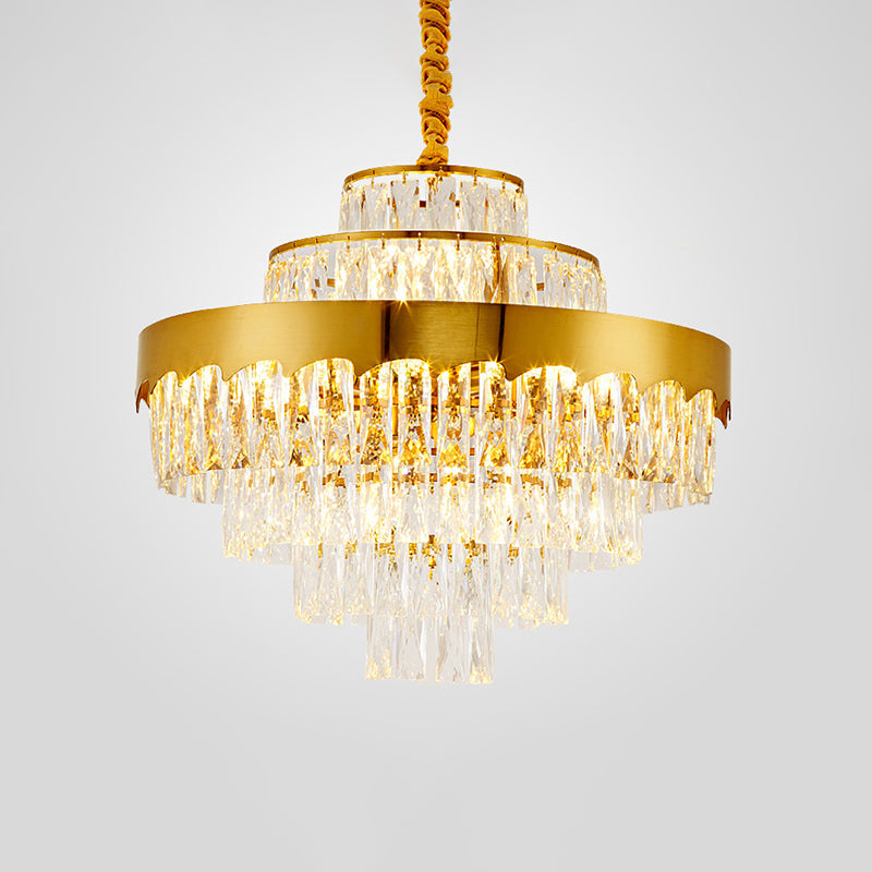 Golden Rectangle Crystal Chandelier: Postmodern Suspension Light for Living Room