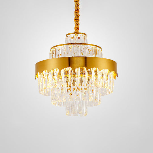 Golden Crystal Rectangle Layers Chandelier: Postmodern Suspension Light For Living Room Gold / 17