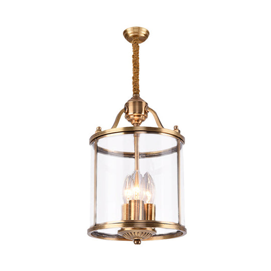 Colonial Brass Cylindrical Chandelier Lighting - Clear Glass 8/18 Wide 3/7 Bulbs