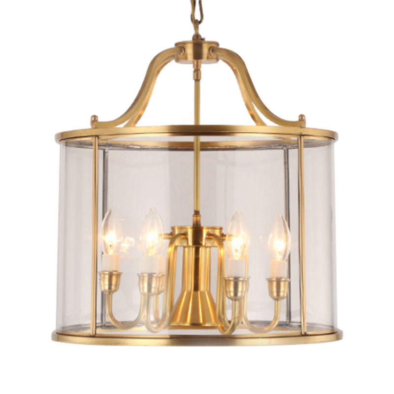 Colonial Brass Cylindrical Chandelier Lighting - Clear Glass 8/18 Wide 3/7 Bulbs