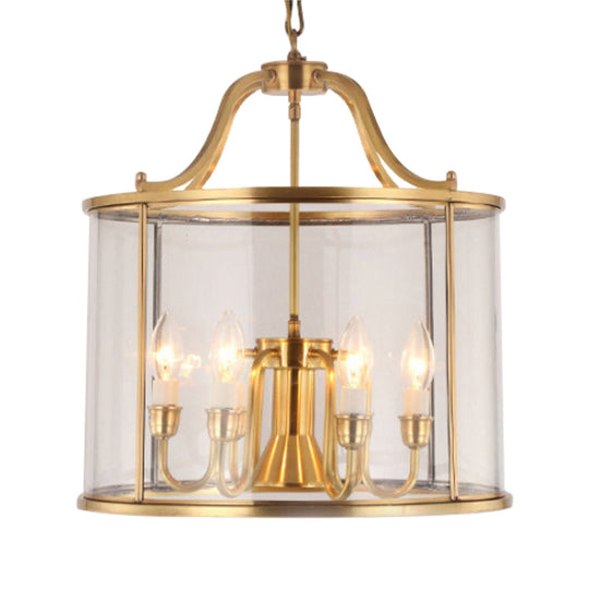 Colonial Brass Cylindrical Chandelier Lighting - Clear Glass 8/18 Wide 3/7 Bulbs