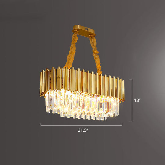 Prismatic Crystal Semi Flush Ceiling Chandelier In Modern Gold Finish - Dining Room Design / 31.5