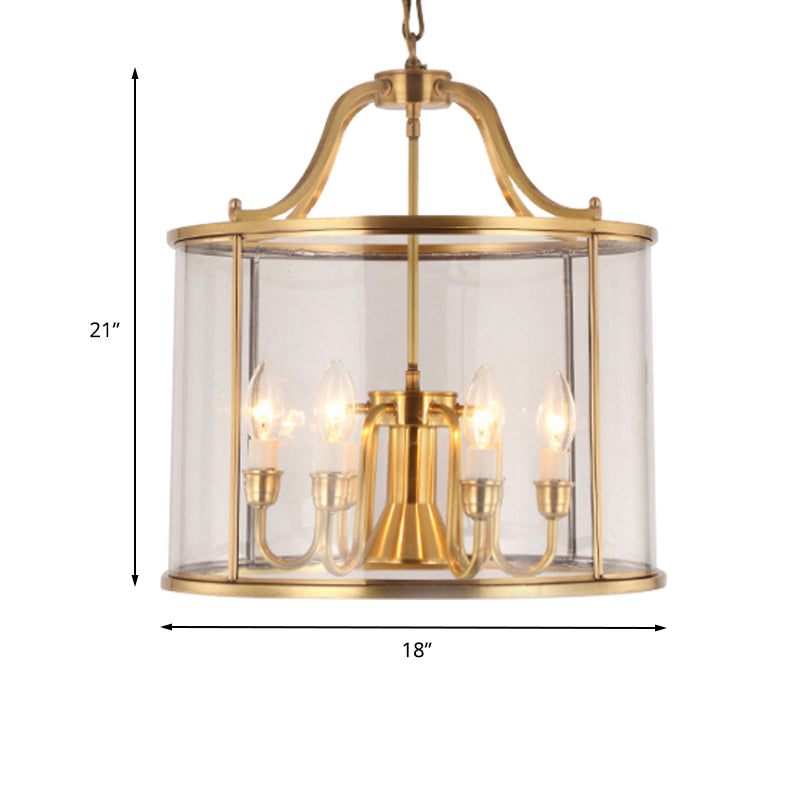 Colonial Brass Cylindrical Chandelier Lighting - Clear Glass 8/18 Wide 3/7 Bulbs