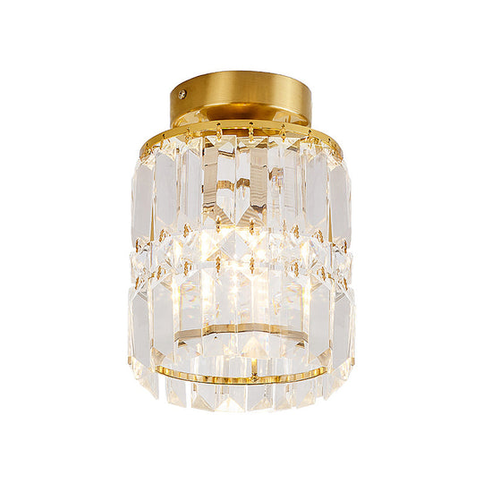 Simple Crystal Cylinder Ceiling Light with Brass Finish - Semi-Mount Kitchen Lighting