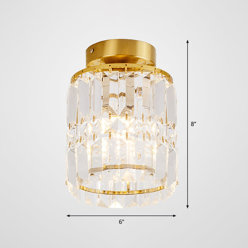 Simple Crystal Cylinder Ceiling Light with Brass Finish - Semi-Mount Kitchen Lighting