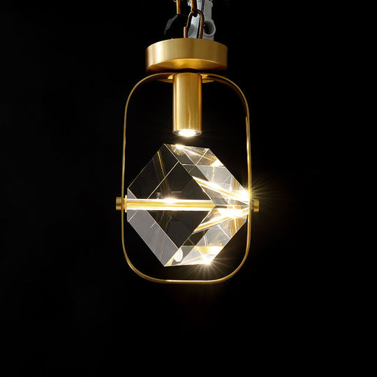 Postmodern Crystal Gold Cube LED Ceiling Lamp - Semi Flush Mount for Foyer