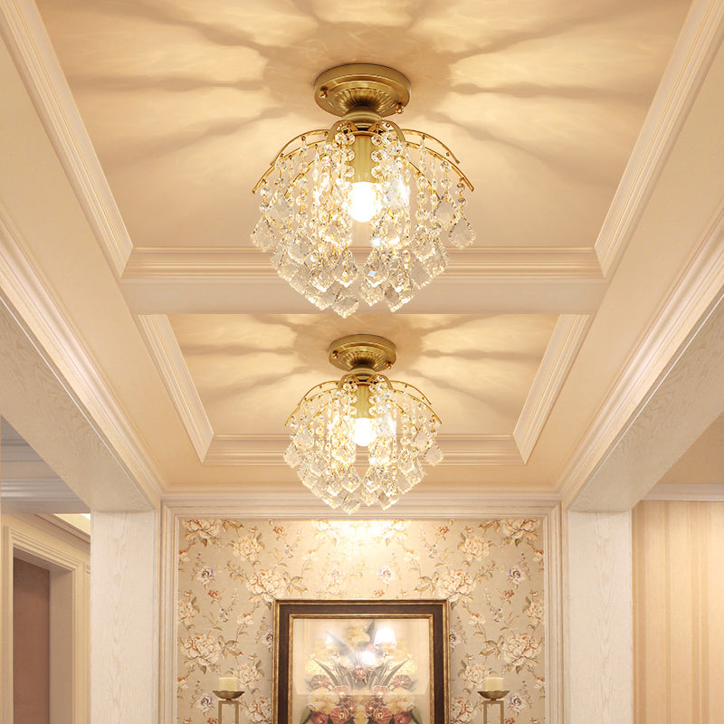 Modern Gold Branching Ceiling Lighting with Crystal Strand - Semi Flush Mount for Aisle