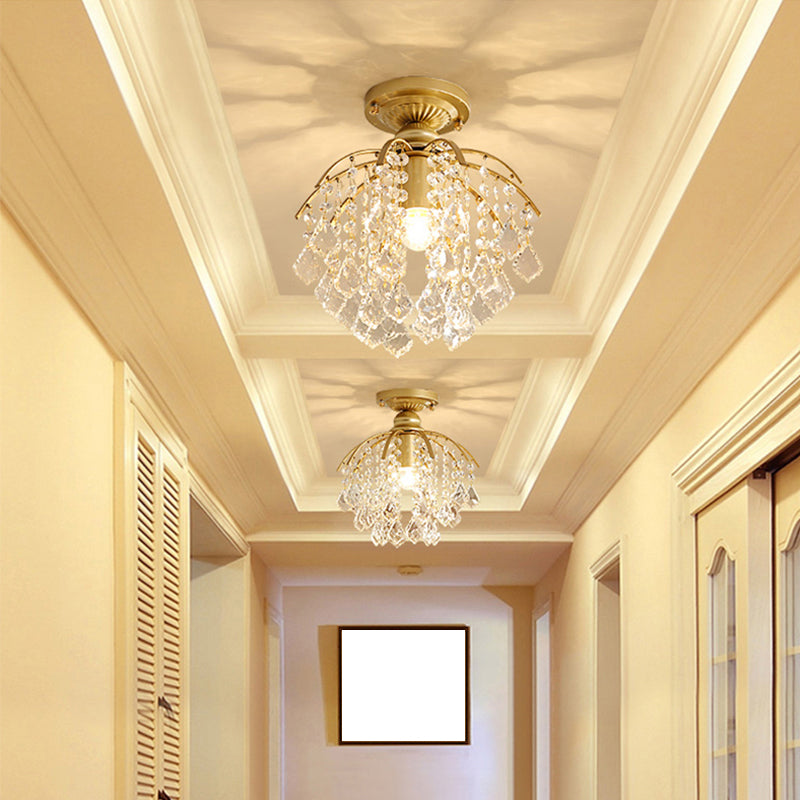 Modern Gold Branching Ceiling Lighting with Crystal Strand - Semi Flush Mount for Aisle