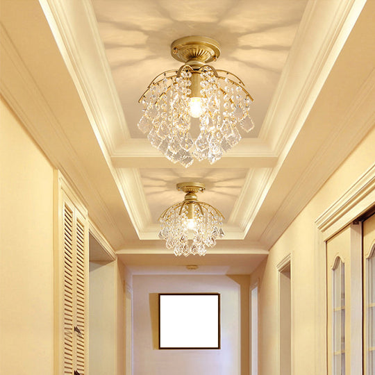 Modern Gold Branching Ceiling Lighting With Crystal Strand - Semi Flush Mount For Aisle