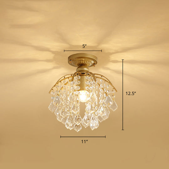 Modern Gold Branching Ceiling Lighting with Crystal Strand - Semi Flush Mount for Aisle