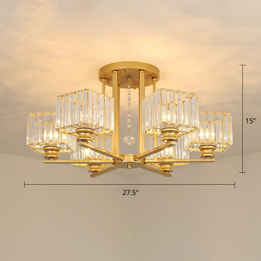 Contemporary Crystal Ceiling Lamp With Prismatic K9 Crystals 6 / Gold