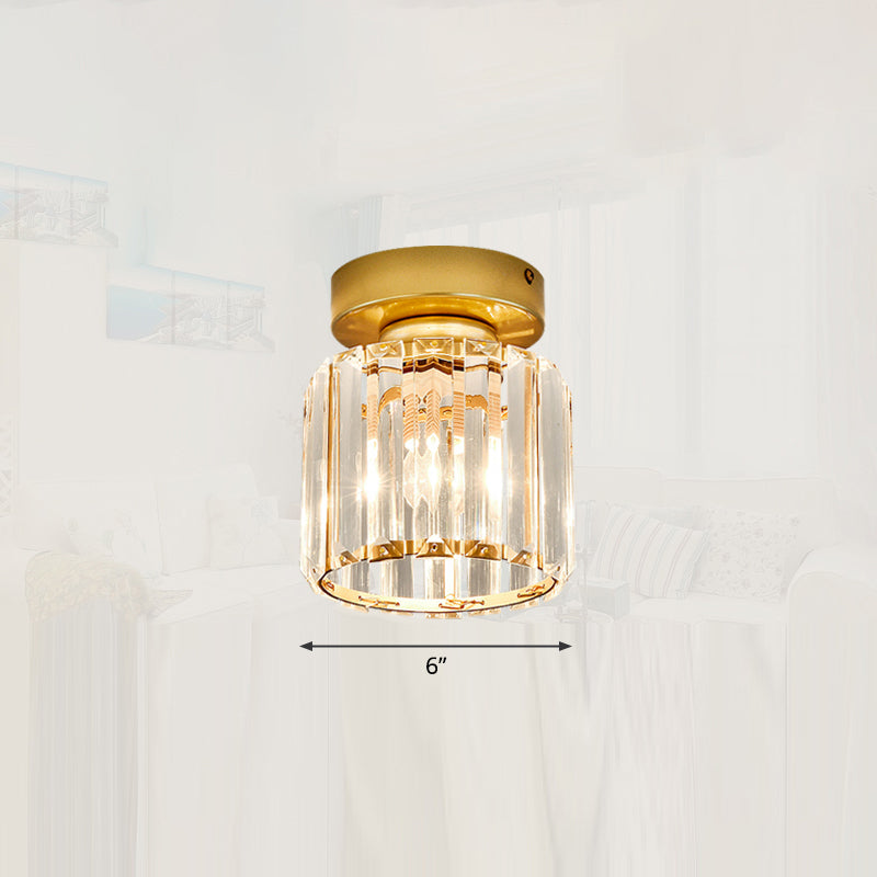 Modern Crystal 1-Light Corridor Semi Flush Mount Lamp - Small Ceiling Mounted Light Gold / Round