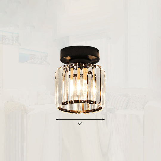 Modern Crystal 1-Light Corridor Semi Flush Mount Lamp - Small Ceiling Mounted Light Black / Round