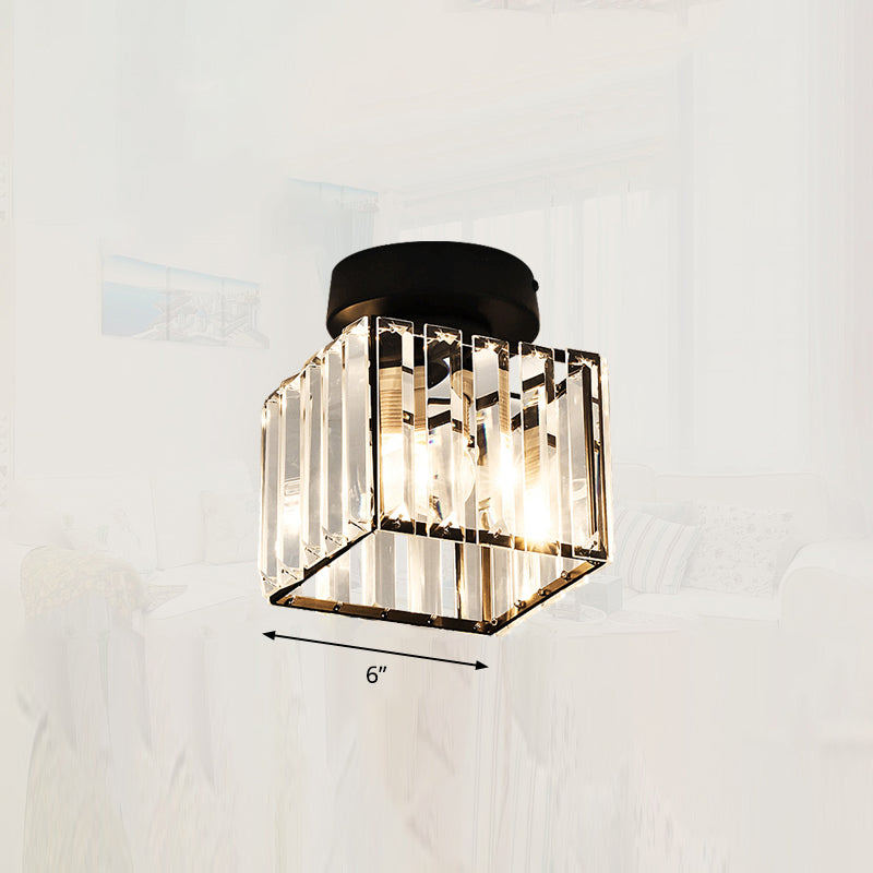 Modern Crystal 1-Light Corridor Semi Flush Mount Lamp - Small Ceiling Mounted Light