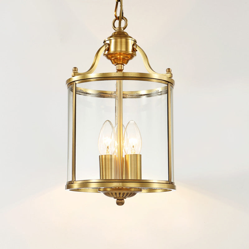 Minimalist Clear Glass Brass Cylinder Chandelier - Hanging Ceiling Light With 3 Bulbs 8/12 Wide / 8