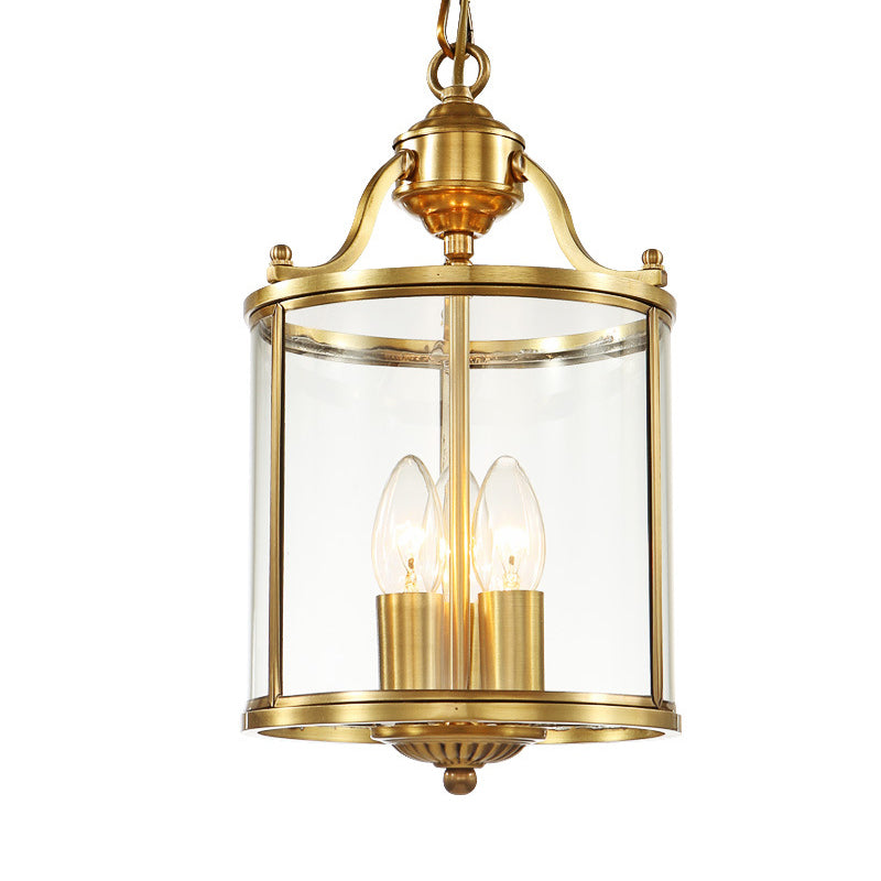 Minimalist Clear Glass Brass Cylinder Chandelier - Hanging Ceiling Light With 3 Bulbs 8/12 Wide