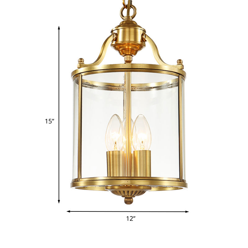 Minimalist Clear Glass Brass Cylinder Chandelier - Hanging Ceiling Light With 3 Bulbs 8/12 Wide