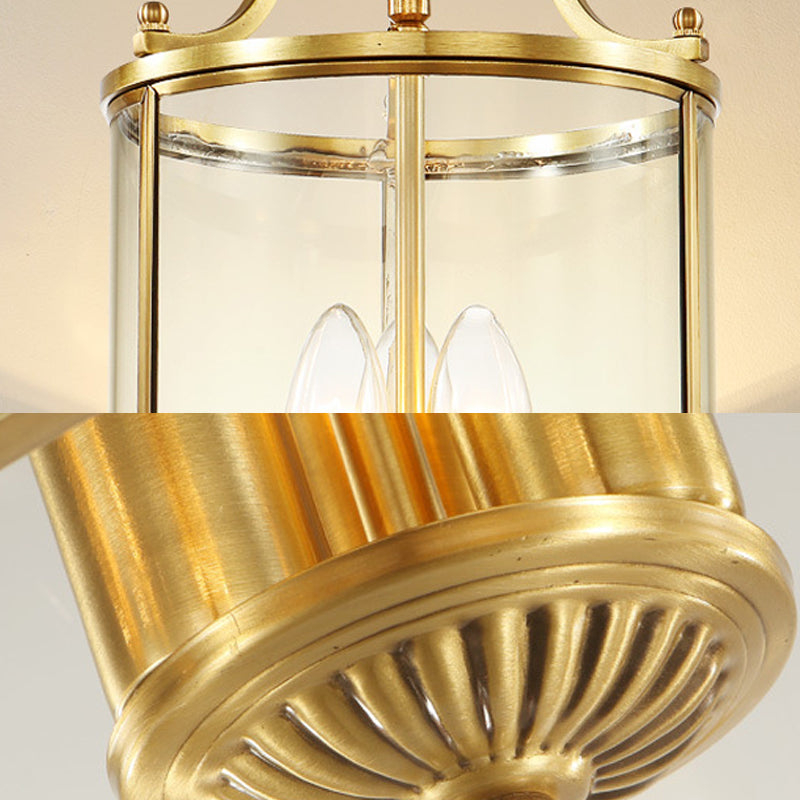 Minimalist Clear Glass Brass Cylinder Chandelier - Hanging Ceiling Light With 3 Bulbs 8/12 Wide