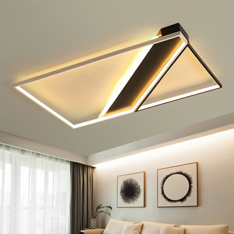 Modern Acrylic LED Ceiling Light: Rectangle Lounge Flush Mount in Black & White