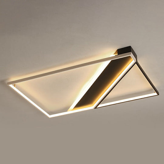 Modern Acrylic Led Ceiling Light: Rectangle Lounge Flush Mount In Black & White / 35.5 Natural