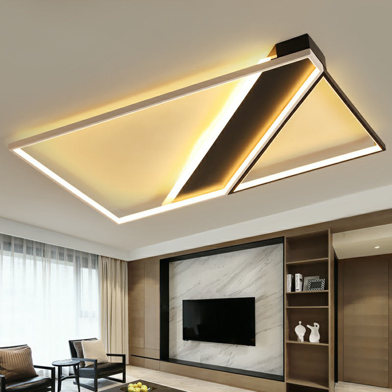 Modern Acrylic LED Ceiling Light: Rectangle Lounge Flush Mount in Black & White