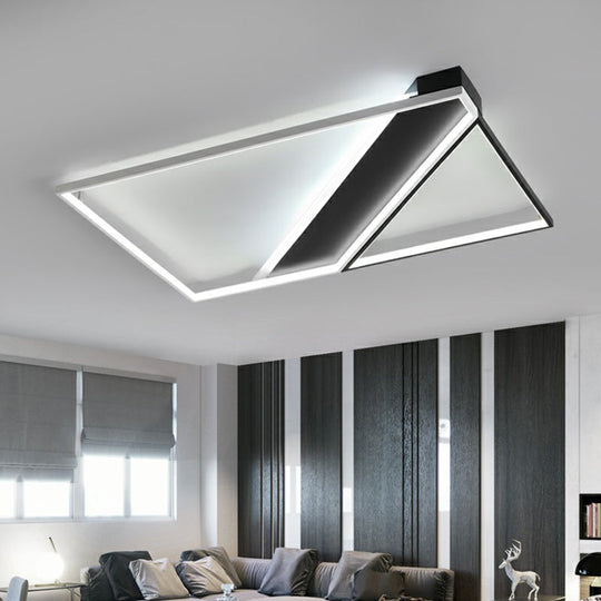 Modern Acrylic LED Ceiling Light: Rectangle Lounge Flush Mount in Black & White