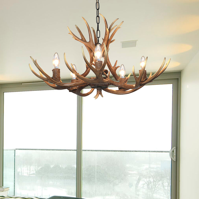 Khaki Resin Candelabra Hanging Chandelier - Traditional Pendant Ceiling Light For Living Room (3/5/6