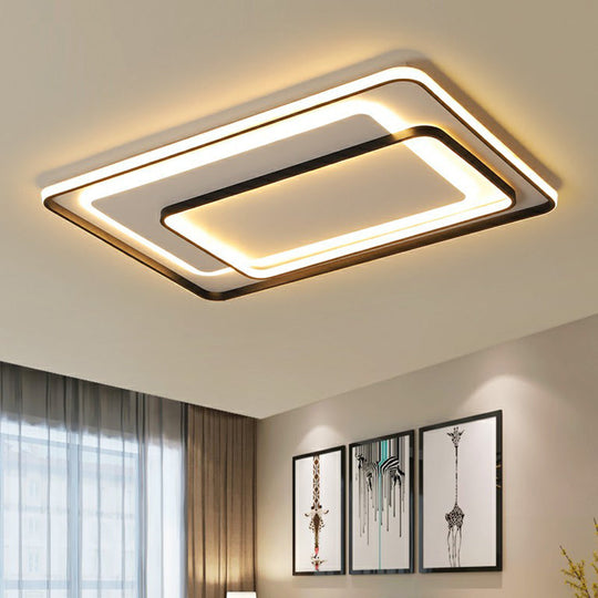 Modern LED Ceiling Lamp - Black Flush-Mount Light Fixture with Acrylic Shade