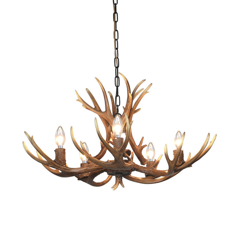 Khaki Resin Candelabra Hanging Chandelier - Traditional Pendant Ceiling Light For Living Room (3/5/6