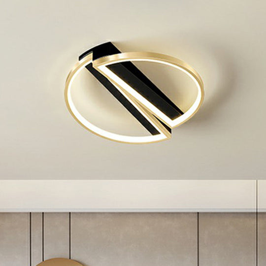 Sleek Geometrical Flush Ceiling Light in Black-Gold Finish - Simplicity Acrylic Flushmount for Stylish Bedrooms