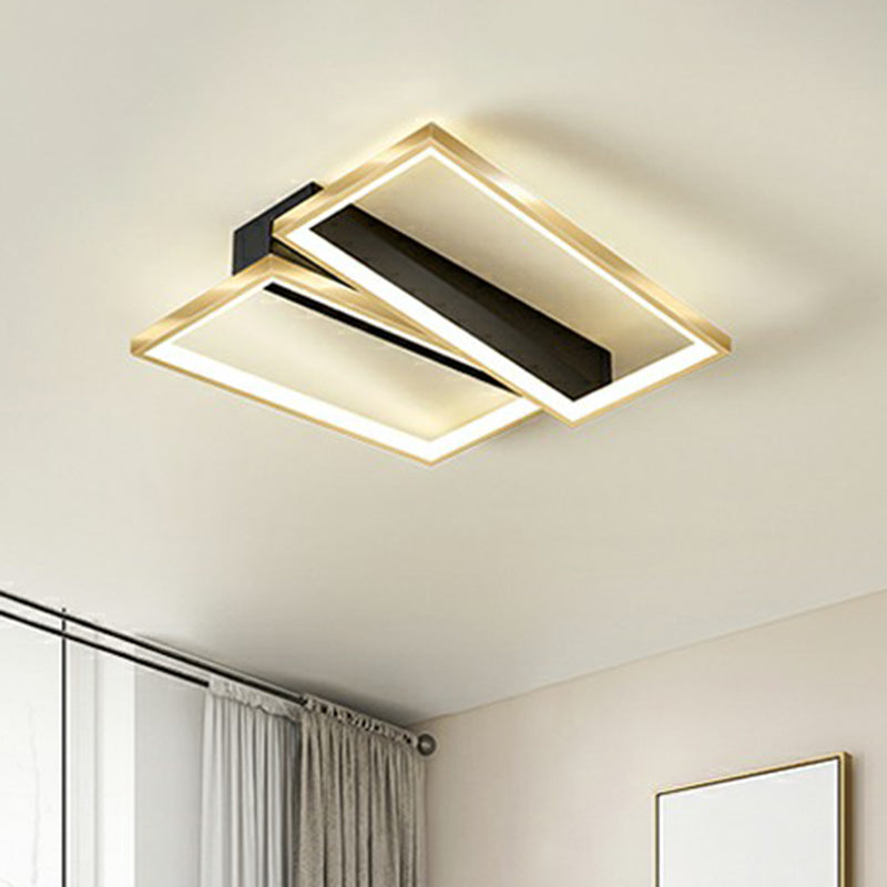 Sleek Geometrical Flush Ceiling Light in Black-Gold Finish - Simplicity Acrylic Flushmount for Stylish Bedrooms