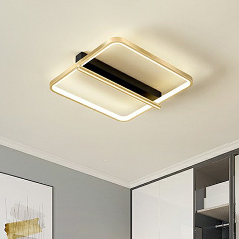 Sleek Geometrical Flush Ceiling Light in Black-Gold Finish - Simplicity Acrylic Flushmount for Stylish Bedrooms