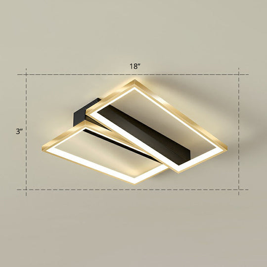 Sleek Geometrical Flush Ceiling Light in Black-Gold Finish - Simplicity Acrylic Flushmount for Stylish Bedrooms