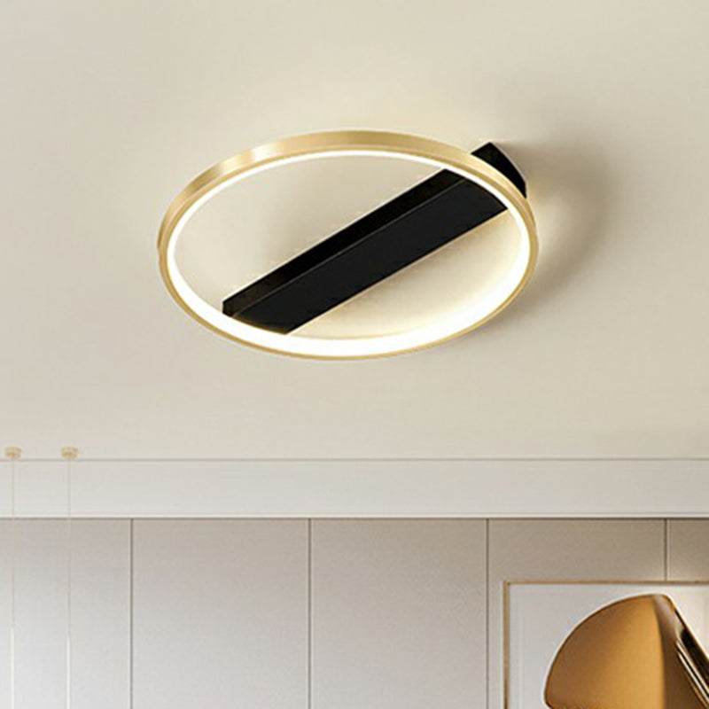 Sleek Geometrical Flush Ceiling Light in Black-Gold Finish - Simplicity Acrylic Flushmount for Stylish Bedrooms