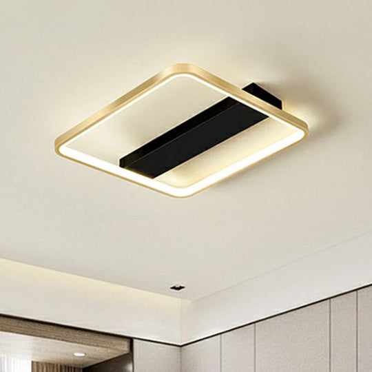 Sleek Geometrical Flush Ceiling Light in Black-Gold Finish - Simplicity Acrylic Flushmount for Stylish Bedrooms