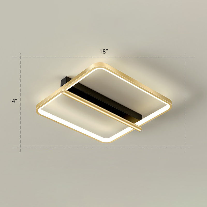 Sleek Geometrical Flush Ceiling Light In Black-Gold Finish - Simplicity Acrylic Flushmount For