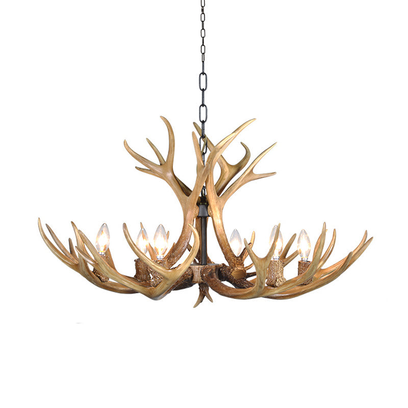 Khaki Resin Candelabra Hanging Chandelier - Traditional Pendant Ceiling Light For Living Room (3/5/6