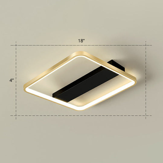 Sleek Geometrical Flush Ceiling Light in Black-Gold Finish - Simplicity Acrylic Flushmount for Stylish Bedrooms