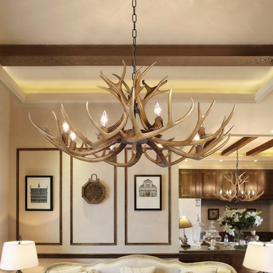 Khaki Resin Candelabra Hanging Chandelier - Traditional Pendant Ceiling Light For Living Room (3/5/6