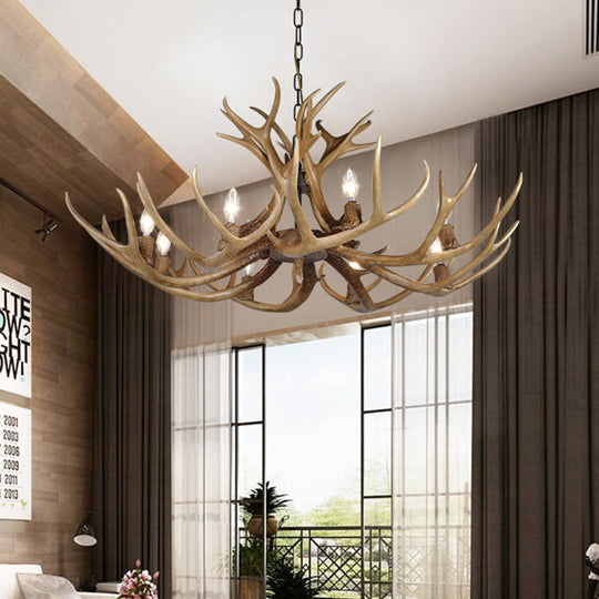 Khaki Resin Candelabra Hanging Chandelier - Traditional Pendant Ceiling Light For Living Room (3/5/6