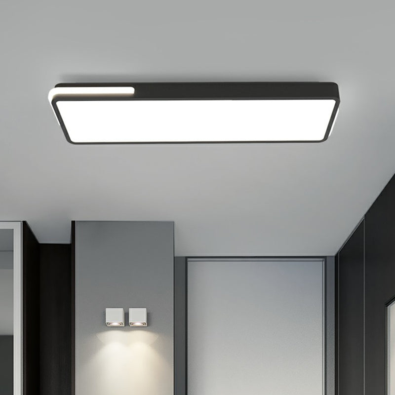 Minimalistic Led Flush Light In Black - Rectangular Corridor Mount With Acrylic Cover