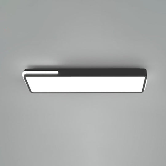 Minimalistic Led Flush Light In Black - Rectangular Corridor Mount With Acrylic Cover / 16