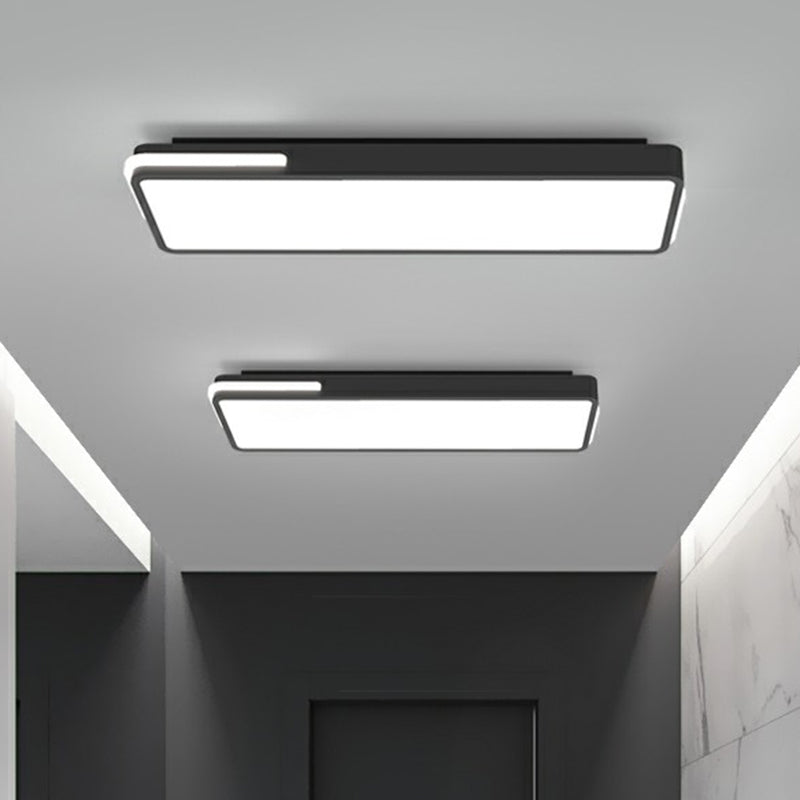 Minimalistic Led Flush Light In Black - Rectangular Corridor Mount With Acrylic Cover