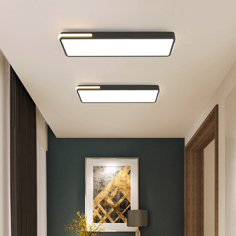 Minimalistic Led Flush Light In Black - Rectangular Corridor Mount With Acrylic Cover