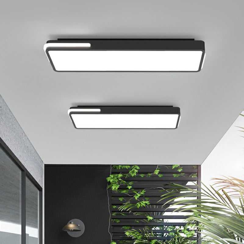 Minimalistic Led Flush Light In Black - Rectangular Corridor Mount With Acrylic Cover