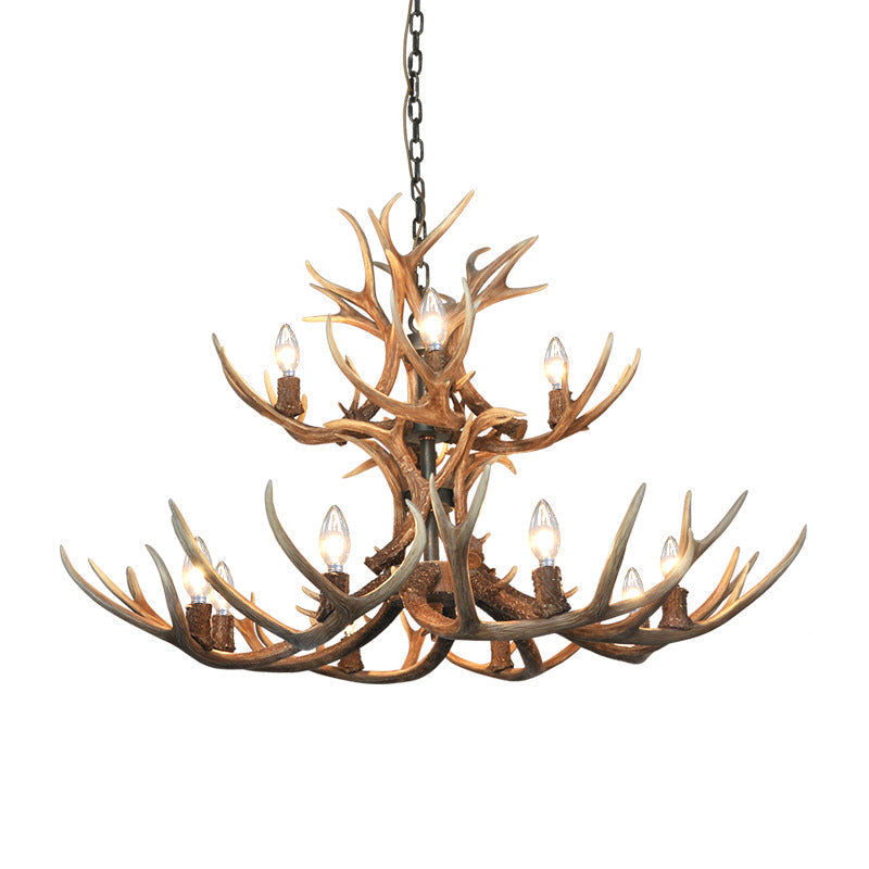 Khaki Resin Candelabra Hanging Chandelier - Traditional Pendant Ceiling Light For Living Room (3/5/6