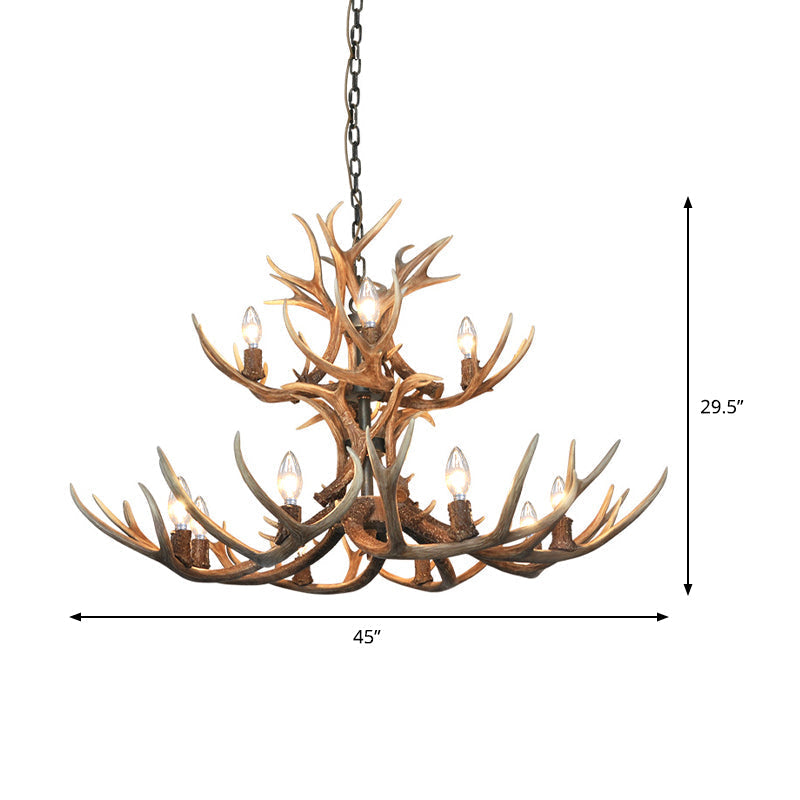 Khaki Resin Candelabra Hanging Chandelier - Traditional Pendant Ceiling Light For Living Room (3/5/6