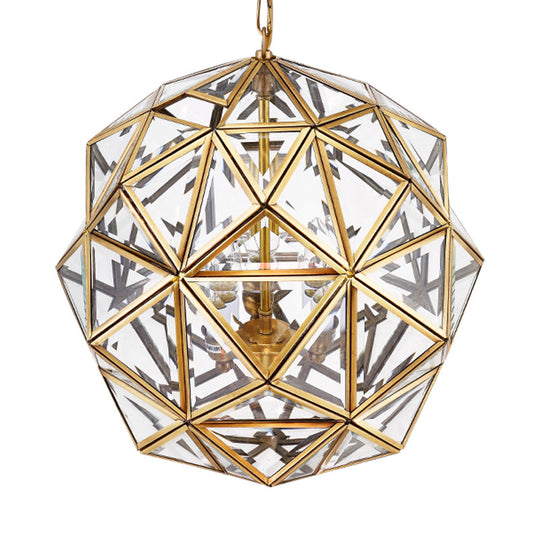 Modern Geometric Glass Chandelier - 3 Heads Ceiling Hanging Light For Living Room